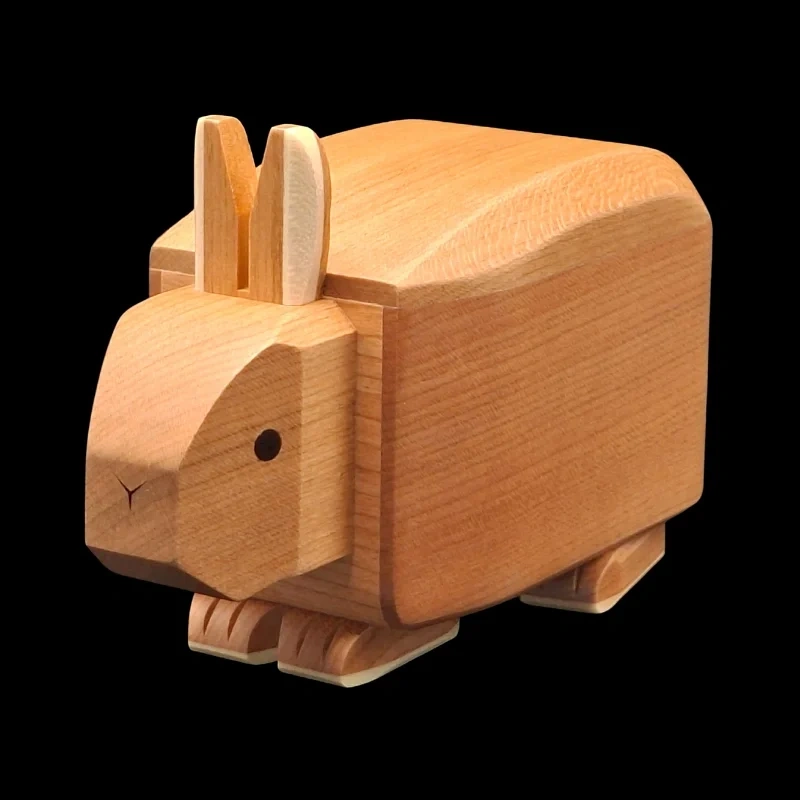 Karakuri-Box: Mini Goron – diagonal front view of the rabbit – Designer: Yoh Kakuda