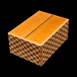 Himitsu-bako: The Knock Box: Vista diagonal desde arriba de la parte trasera, con una franja verde central. Creador: H. Oka.