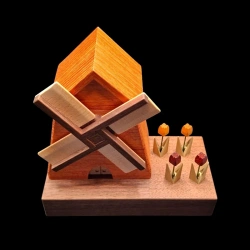 Karakuri box : Moulin à Vent - Vue de haut du moulin et des tulipes - Créateur : Daiki Arimura