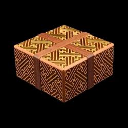 Karakuri Box: Hermit Crab Box - Limited Edition - Diagonal aerial view: Sayagata pattern and cross - Designer: Shiro Tajima
