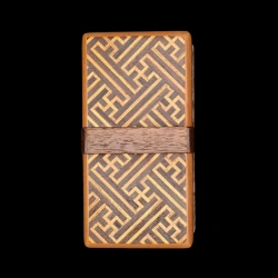 Karakuri Box: Hermit Crab Box - Limited Edition - Side view: Sayagata pattern - gold and black colours - designer: Shiro Tajima