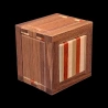 Karakuri box: Let's get dressed - Side view from below - Different wood stripes (green, red, white) - Designer: Shou Sugimoto
