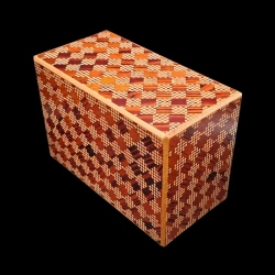 Himitsu-bako: 4 Sun 10 Steps with drawer, Ichimatsu pattern – Aerial views of 3 sides