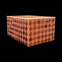 Himitsu-bako: 4 Sun 10 Steps with drawer, Ichimatsu pattern – Diagonal view of three sides (top, short side and long side)