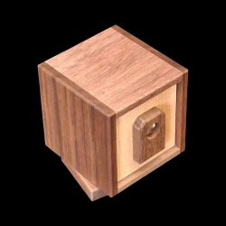 Karakuri-bako : Box Jr. - Vue aérienne en diagonale côté droit, bois érable et noyer - Créateur : Kotoya Hasebe