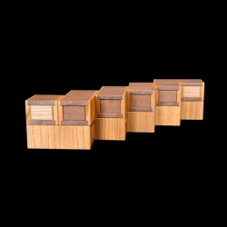 Karakuri Box: Fractal 9 Unit – Front view of 6 interconnected parts – Designed by Hiroshi Iwahara