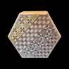 Himitsu-Bako: Hexagon 6 Steps Yosegi und Ichimatsu – Vorderansicht des Yosegi-Musters – Designer: Hiroyuki Oka