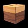 Himitsu-bako: Cube 3 Sun 18 Steps – View of the two-tone yellow and brown sides – Designer: Hiroyuki Oka
