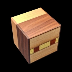 Himitsu-bako: Cubo 3 Sun 18 Steps - Vista aérea de dos lados y la parte frontal de la caja - Creador: Hiroyuki Oka