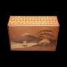 Himitsu-Bako: Pescadores y el monte Fuji - Vista aérea de la cara principal (casas, veleros en el lago y el monte Fuji)