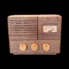 Karakuri Box: Antique Radio – Front view showing its three buttons, radio dial and loudspeaker – Designed by Hiroshi Iwahara