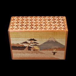 Himitsu-Bako: 4 Sun 7 Steps Daydreaming at Mount Fuji – Aerial view of the main face (Mount Fuji, sailing boat, lake, house)
