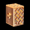 Oblique view of the front panel showing the hexagonal button and the sides featuring the koyosegi pattern